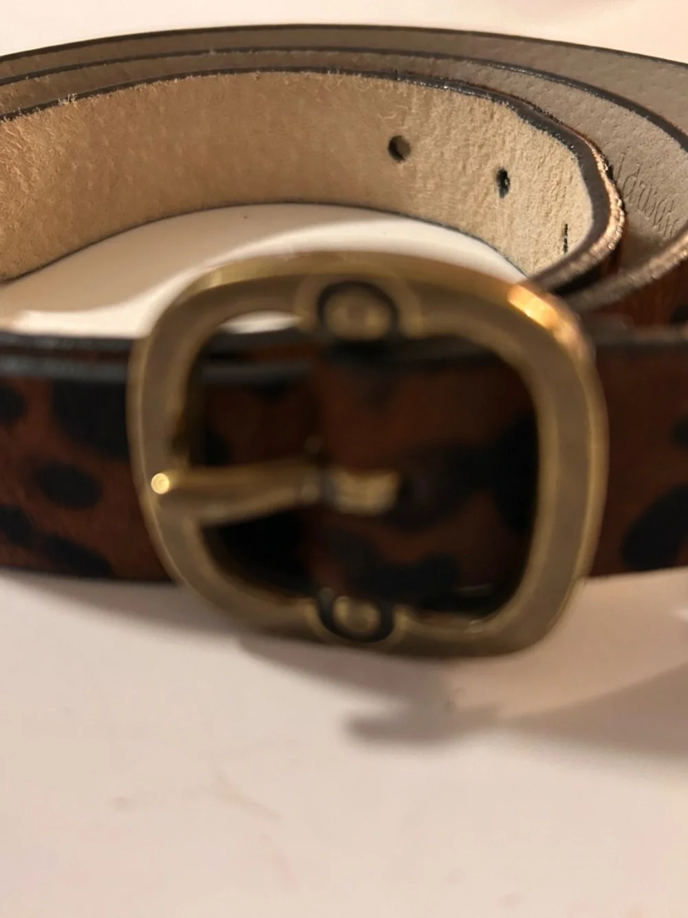 Coldwater Creek Leopard Haircalf Belt with Brass Buckle - Brown/Black - Picture 5 of 11